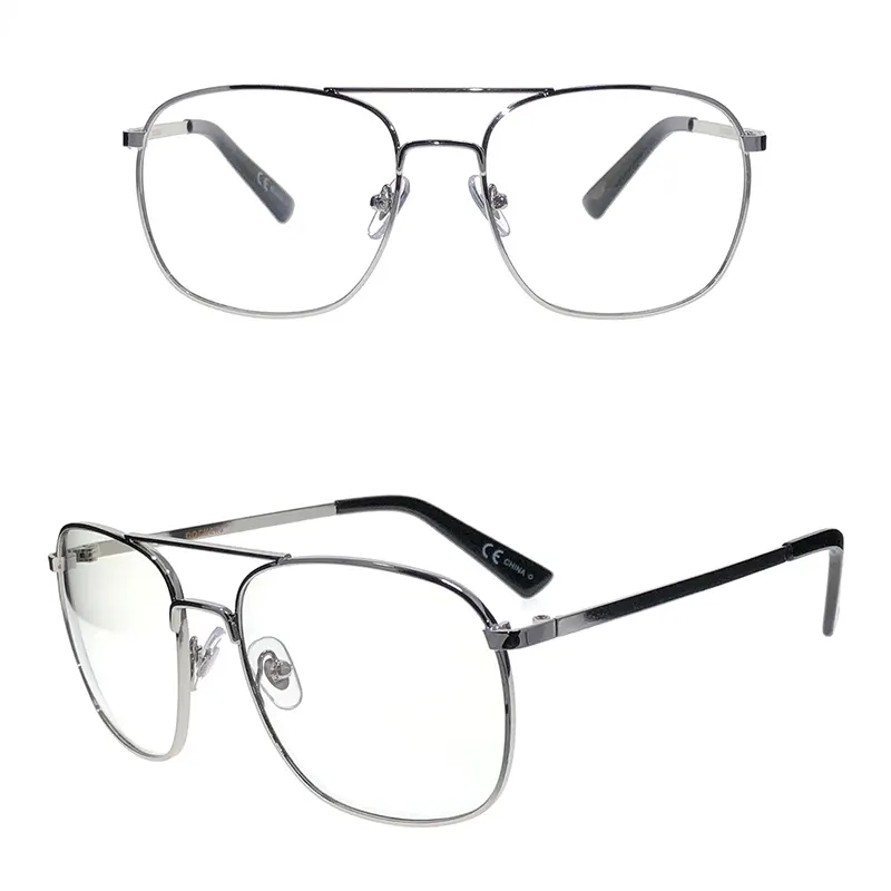 Double Nose Bridge Square Metal Optical Frame For Men