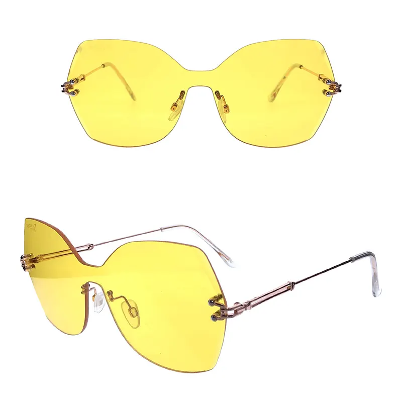 Rimless Frame One Piece Lens Fashion Metal Sunglasses